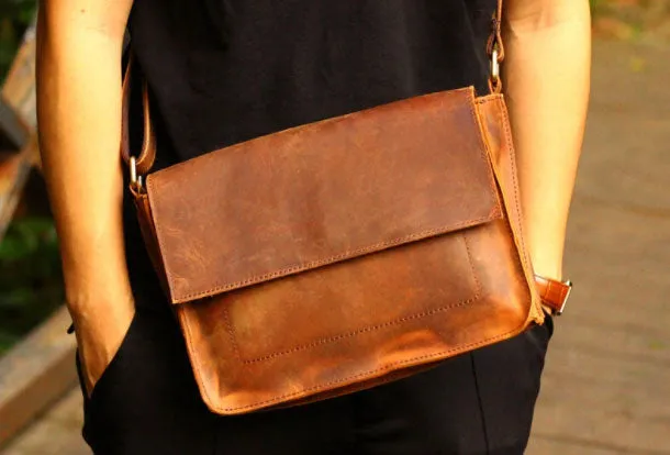 Genuine Leather Mens Cool Messenger Bag iPad Bag Chest Bag Bike Bag Cycling Bag For Men