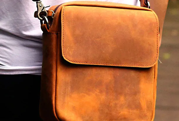 Genuine Leather Mens Cool Messenger Bag iPad Bag Chest Bag Bike Bag Cycling Evelope Cluth Bag For Men