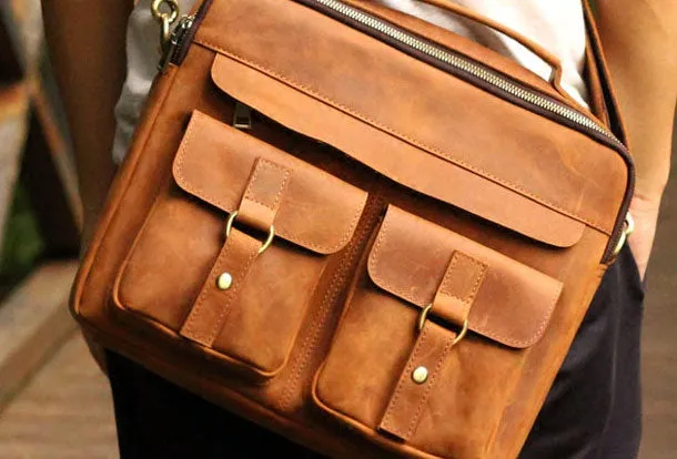 Genuine Leather Mens Cool Messenger Bag iPad Bag Chest Bag Bike Bag Cycling Evelope Cluth Bag For Men