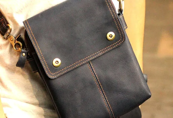 Genuine Leather Mens Cool Messenger Bag iPad Bag Chest Bag Bike Bag Cycling Evelope Cluth Bag For Men