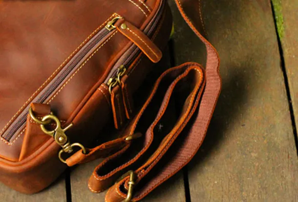 Genuine Leather Mens Cool Messenger Bag iPad Bag Chest Bag Bike Bag Cycling Evelope Cluth Bag For Men