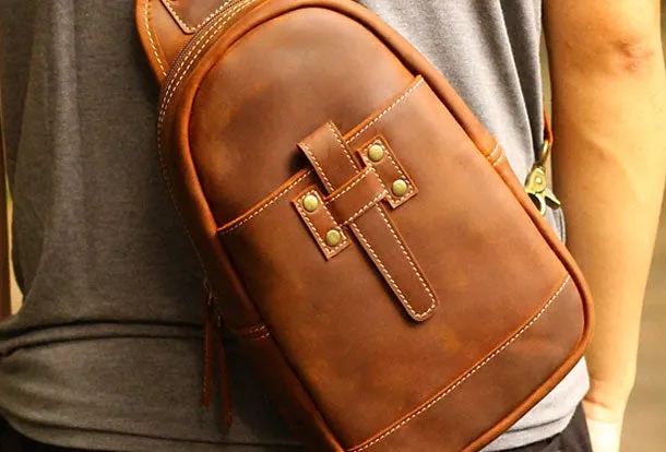 Genuine Leather Mens Cool Messenger Bag iPad Bag Chest Bag Bike Bag Cycling Evelope Cluth Bag For Men
