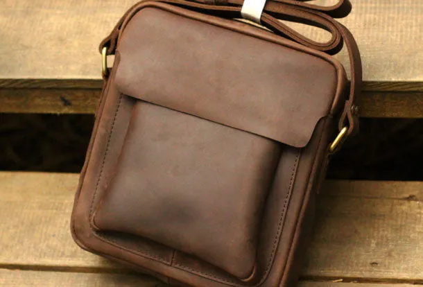 Genuine Leather Mens Cool Messenger Bag Sling Bag Chest Bag Bike Bag Cycling Bag for men