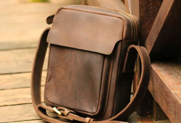 Genuine Leather Mens Cool Messenger Bag Sling Bag Chest Bag Bike Bag Cycling Bag for men