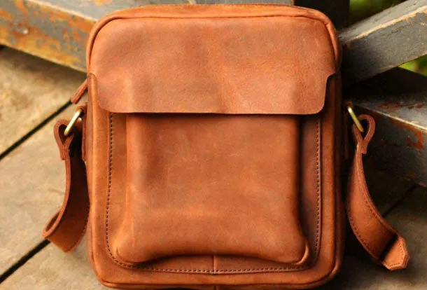 Genuine Leather Mens Cool Messenger Bag Sling Bag Chest Bag Bike Bag Cycling Bag for men