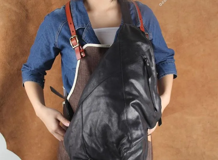 Genuine Leather Mens Cool Sling Bag Large Chest Bag Sling Pack One Shoulder Backpack for men