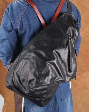 Genuine Leather Mens Cool Sling Bag Large Chest Bag Sling Pack One Shoulder Backpack for men