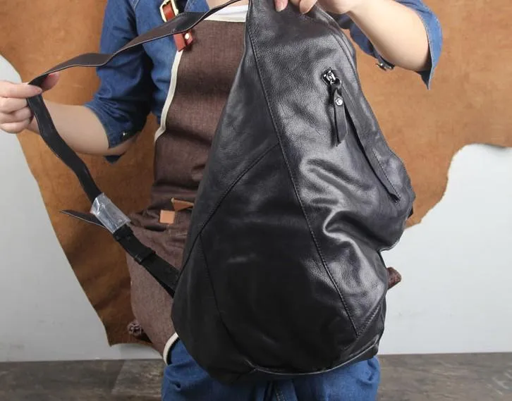 Genuine Leather Mens Cool Sling Bag Large Chest Bag Sling Pack One Shoulder Backpack for men