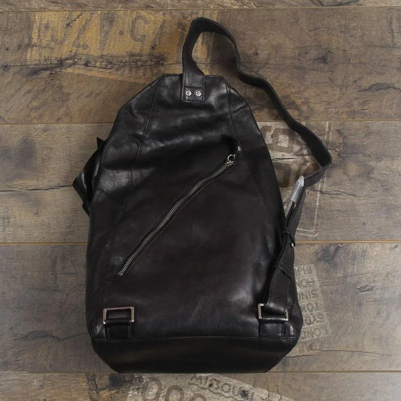 Genuine Leather Mens Cool Sling Bag Large Chest Bag Sling Pack One Shoulder Backpack for men