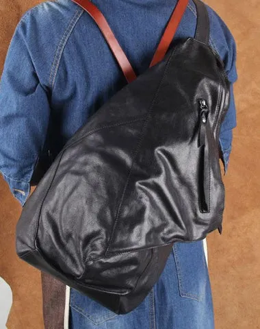 Genuine Leather Mens Cool Sling Bag Large Chest Bag Sling Pack One Shoulder Backpack for men