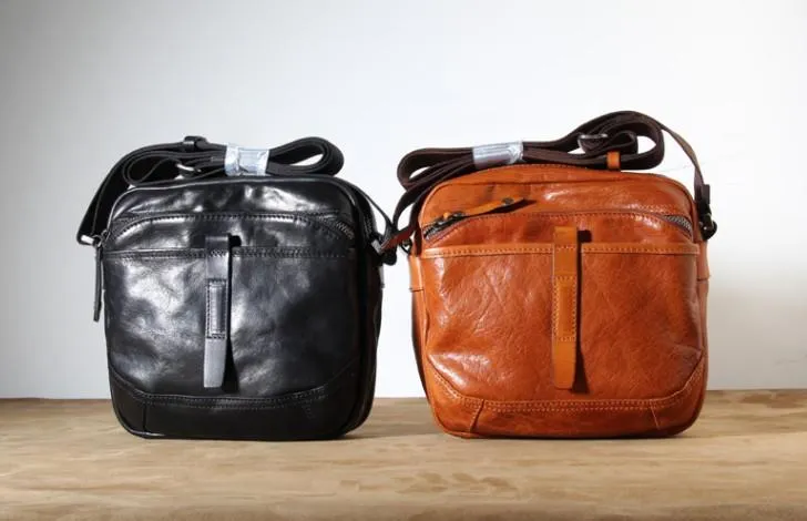 Genuine Leather Mens Cool Small Messenger Bag Sling Bag Chest Bag Bike Bag Cycling Bag for men
