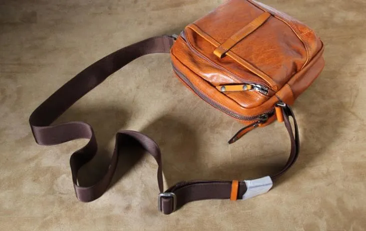 Genuine Leather Mens Cool Small Messenger Bag Sling Bag Chest Bag Bike Bag Cycling Bag for men