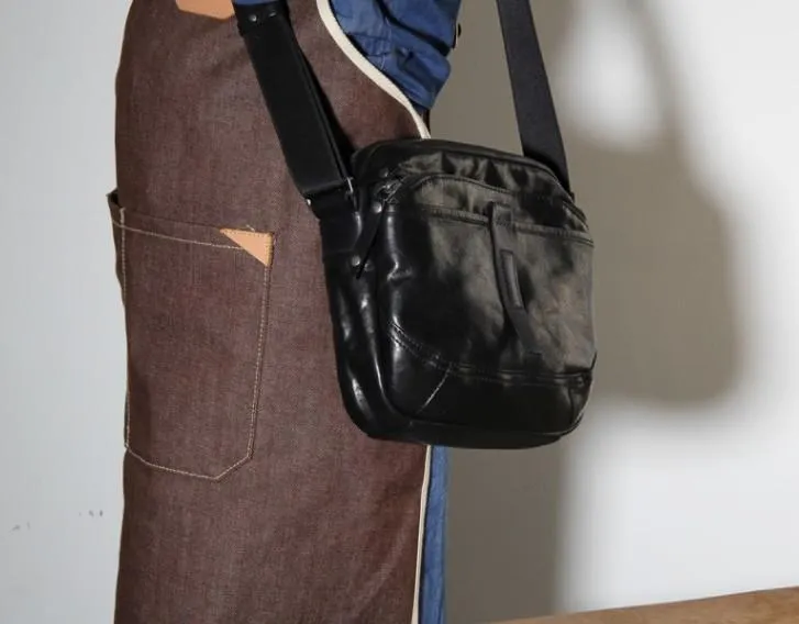 Genuine Leather Mens Cool Small Messenger Bag Sling Bag Chest Bag Bike Bag Cycling Bag for men