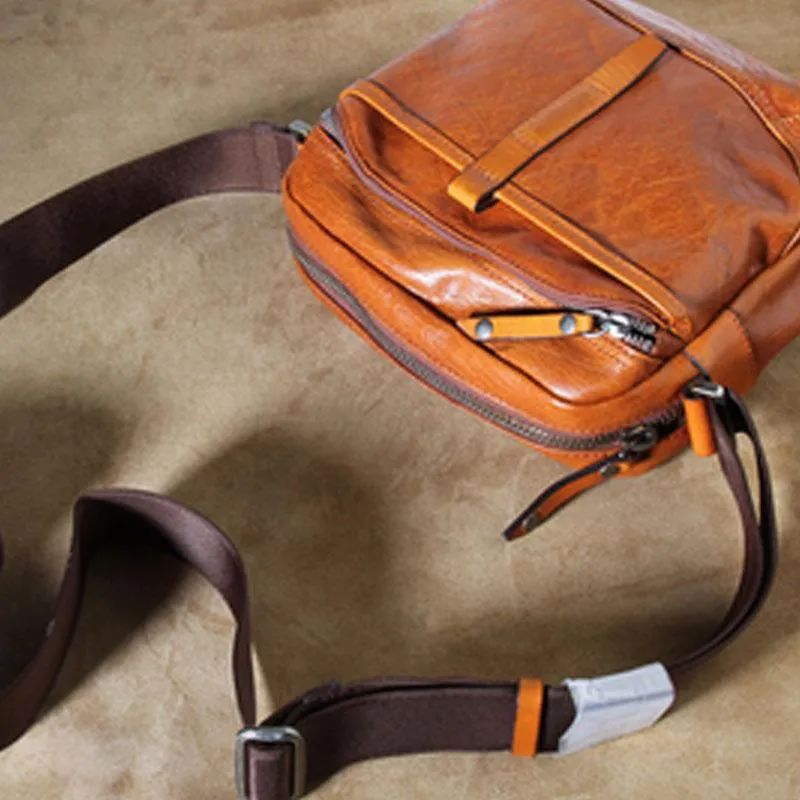 Genuine Leather Mens Cool Small Messenger Bag Sling Bag Chest Bag Bike Bag Cycling Bag for men