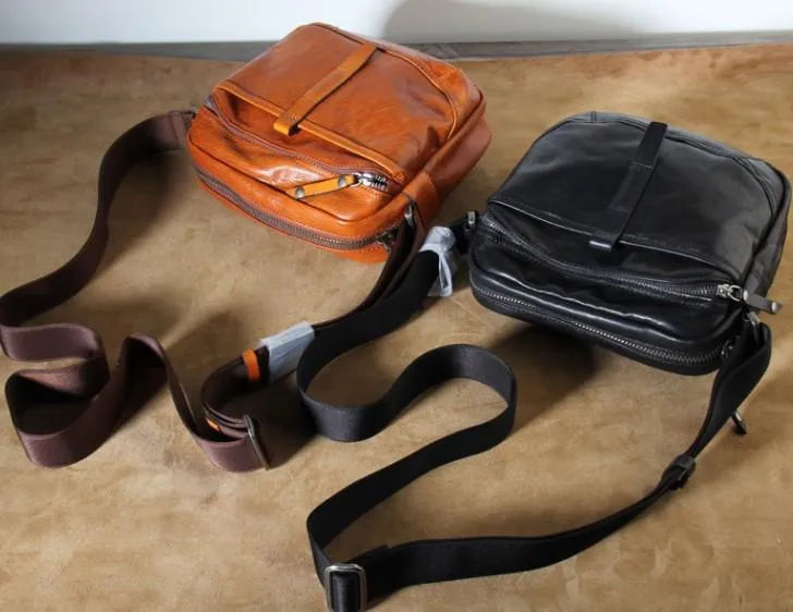 Genuine Leather Mens Cool Small Messenger Bag Sling Bag Chest Bag Bike Bag Cycling Bag for men