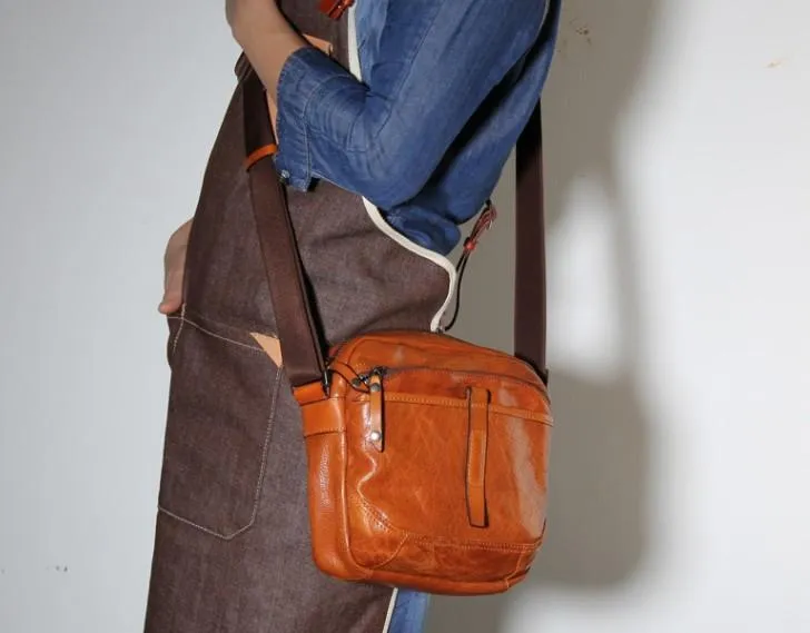 Genuine Leather Mens Cool Small Messenger Bag Sling Bag Chest Bag Bike Bag Cycling Bag for men