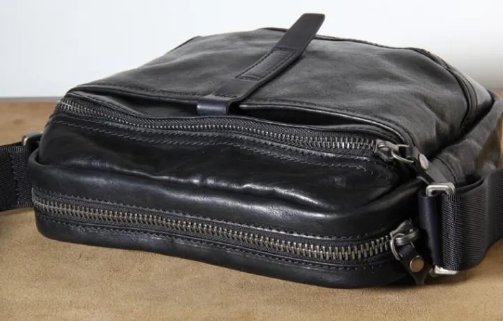 Genuine Leather Mens Cool Small Messenger Bag Sling Bag Chest Bag Bike Bag Cycling Bag for men
