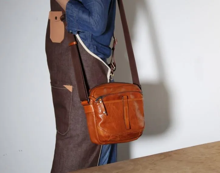 Genuine Leather Mens Cool Small Messenger Bag Sling Bag Chest Bag Bike Bag Cycling Bag for men