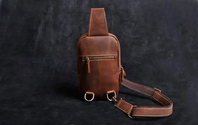 Genuine Leather Mens Sling Bag Cool Chest Bag Crossbody Pack Travel Sling Pack for men