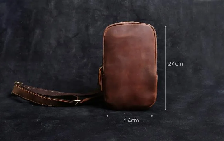 Genuine Leather Mens Sling Bag Cool Chest Bag Crossbody Pack Travel Sling Pack for men