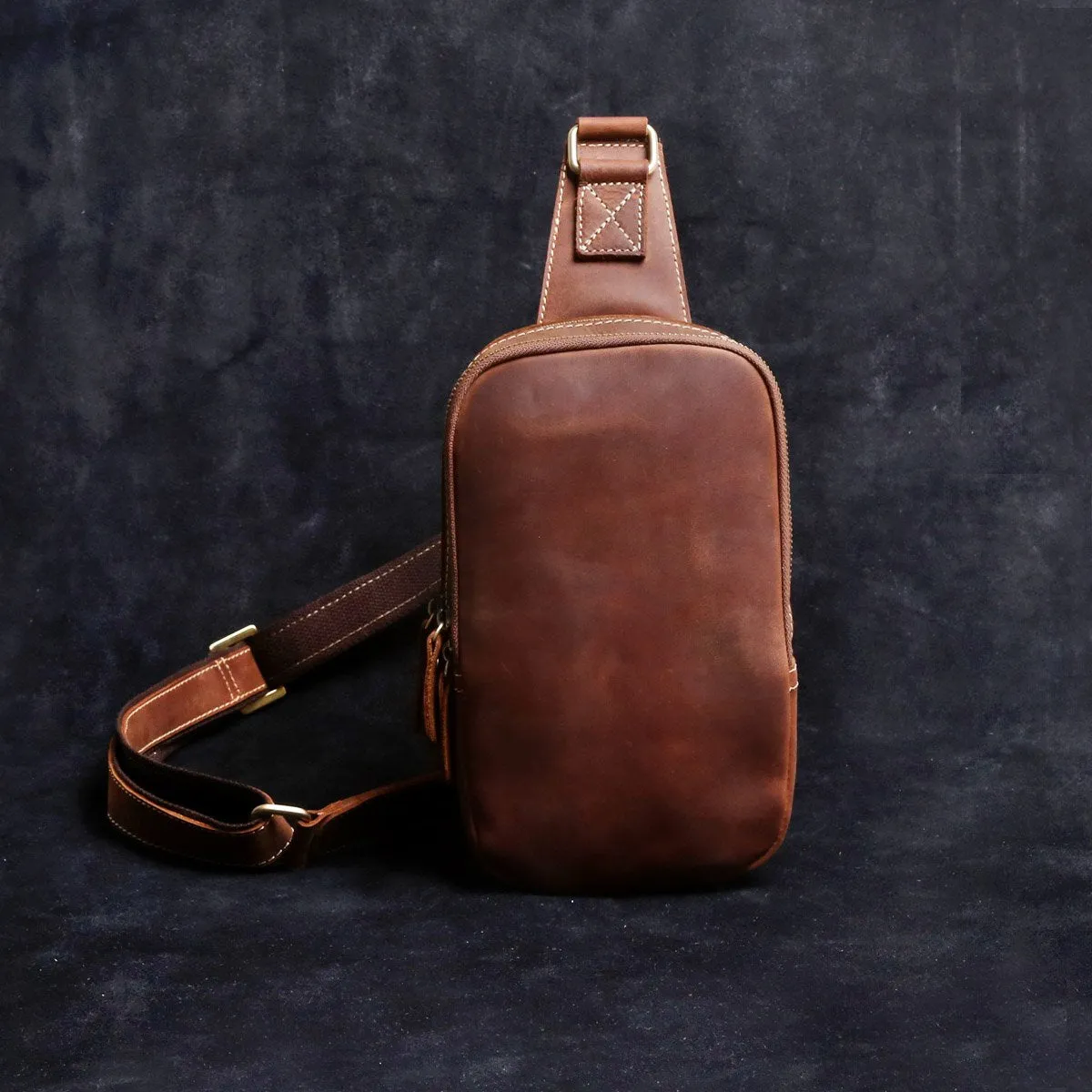 Genuine Leather Mens Sling Bag Cool Chest Bag Crossbody Pack Travel Sling Pack for men