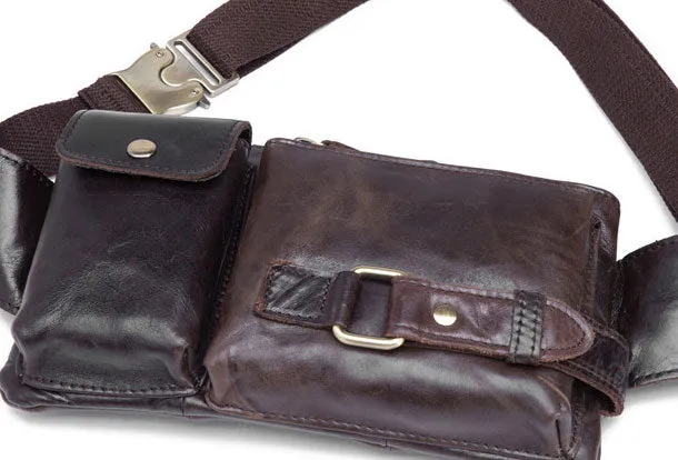 GENUINE LEATHER MENS SMALL CHEST BAG SLING BAG WAIST BAG HIP PACK BELT BAG FANNY PACK BUMBAG FOR MEN