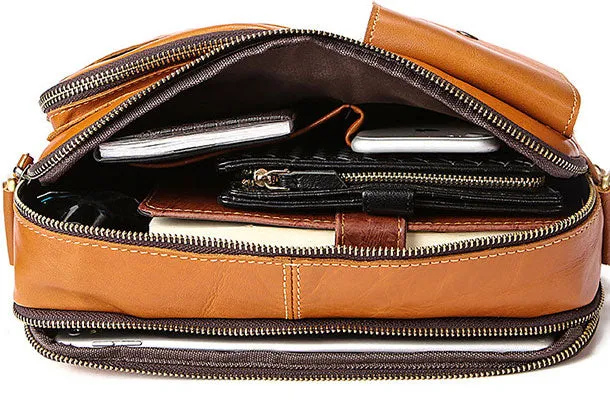 Genuine Leather Messenger Bag Cool Chest Bag Crossbody Bag Travel Bag Hiking Bag for men