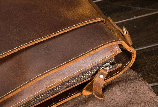 Genuine Leather Messenger Bag Cool Chest Bag Sling Bag Crossbody Bag Travel Bag Hiking Bag for men