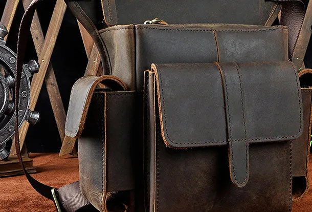 Genuine Leather Messenger Bag Cross Body Cool Chest Bag Sling Bag Travel Bag Hiking Bag For Men