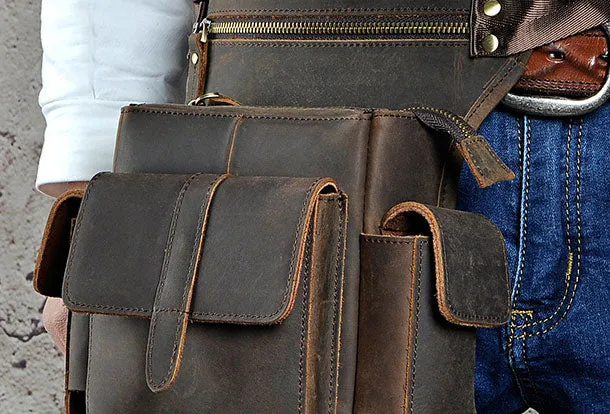 Genuine Leather Messenger Bag Cross Body Cool Chest Bag Sling Bag Travel Bag Hiking Bag For Men