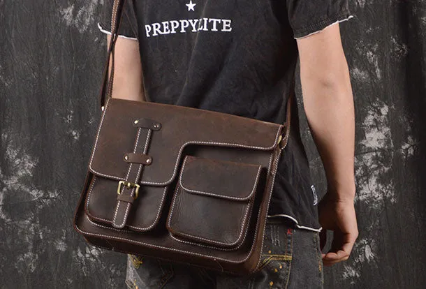 Genuine Leather Messenger Bag Cross Body Cool Chest Bag Sling Bag Travel Bag Hiking Bag For Men