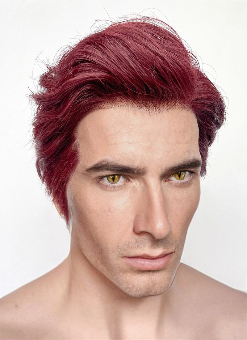 Good Omens Crowley Burgundy Red Straight Lace Front Synthetic Men's Wig LF6045