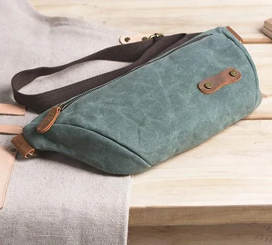Gray Cool Canvas Mens Sling Bag Chest Bag One Shoulder Packs for men