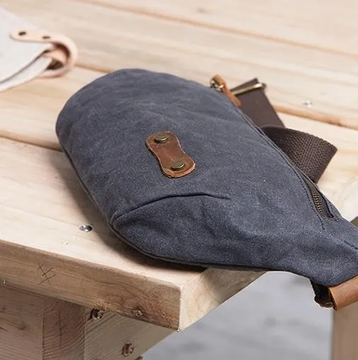 Gray Cool Canvas Mens Sling Bag Chest Bag One Shoulder Packs for men