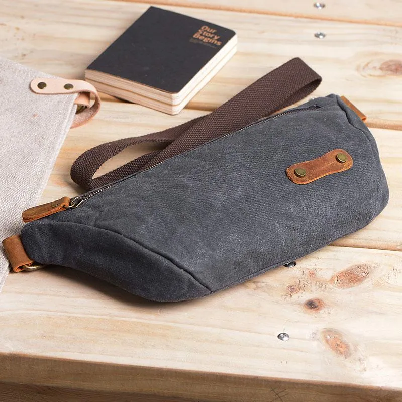 Gray Cool Canvas Mens Sling Bag Chest Bag One Shoulder Packs for men