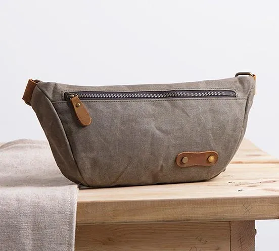 Gray Cool Canvas Mens Sling Bag Chest Bag One Shoulder Packs for men
