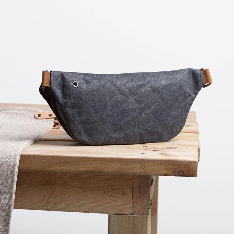 Gray Cool Canvas Mens Sling Bag Chest Bag One Shoulder Packs for men