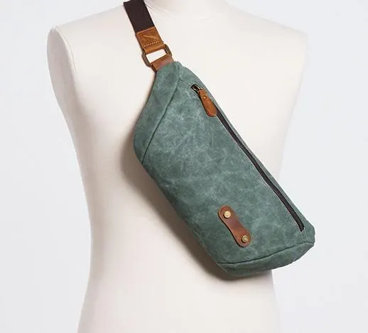 Gray Cool Canvas Mens Sling Bag Chest Bag One Shoulder Packs for men