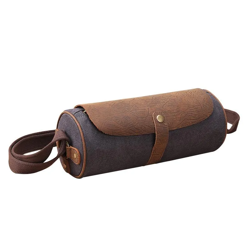 Gray Leather Mens Green Barrel Sling Bag Postman Bag Bucket Messenger Bag Side Bag For Men