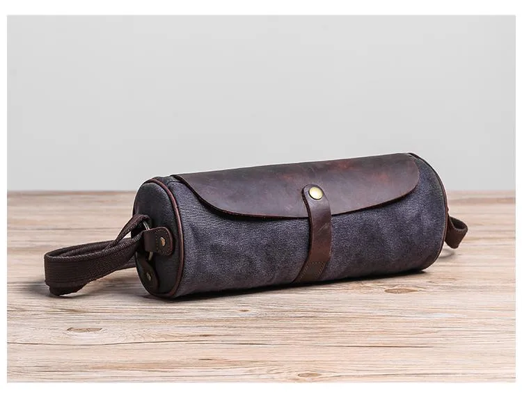 Gray Leather Mens Green Barrel Sling Bag Postman Bag Bucket Messenger Bag Side Bag For Men