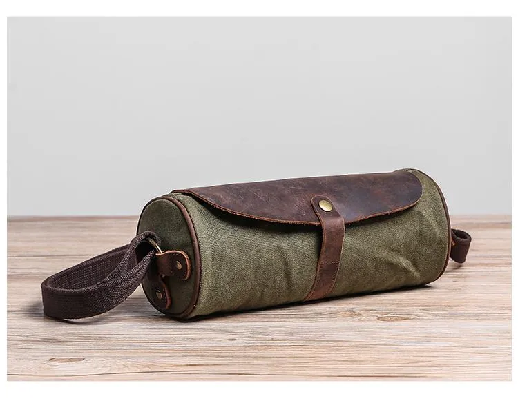 Gray Leather Mens Green Barrel Sling Bag Postman Bag Bucket Messenger Bag Side Bag For Men