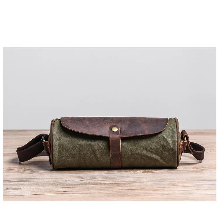 Gray Leather Mens Green Barrel Sling Bag Postman Bag Bucket Messenger Bag Side Bag For Men