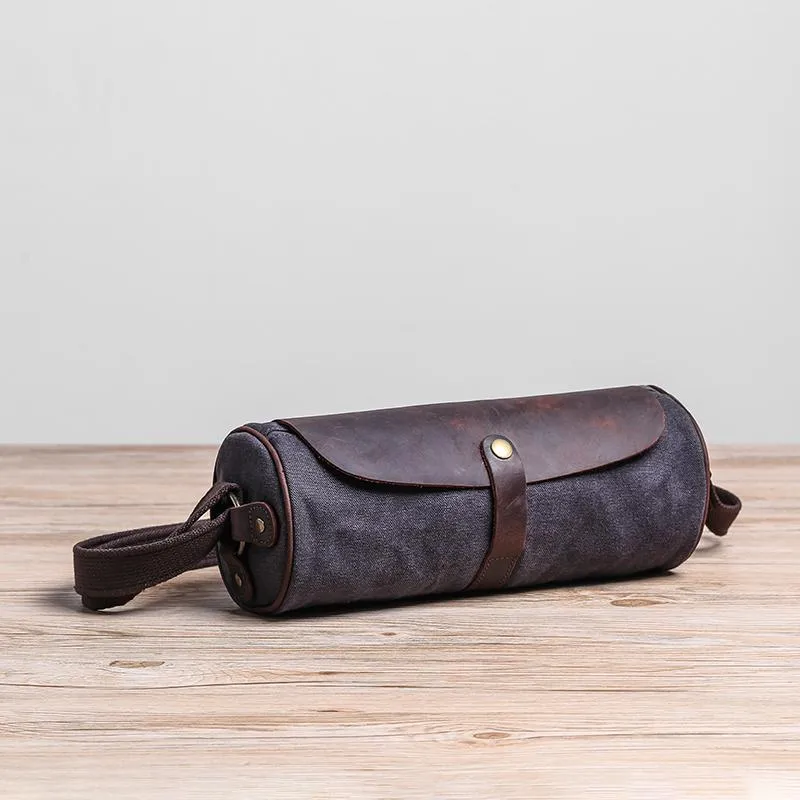 Gray Leather Mens Green Barrel Sling Bag Postman Bag Bucket Messenger Bag Side Bag For Men