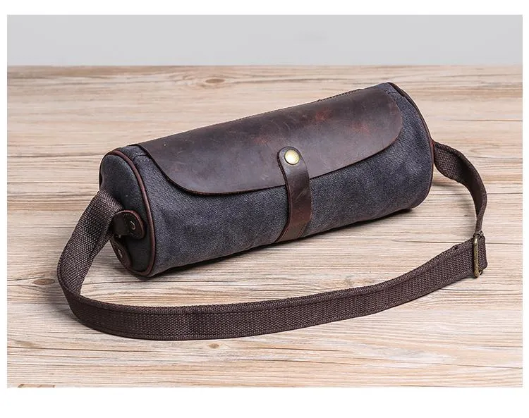 Gray Leather Mens Green Barrel Sling Bag Postman Bag Bucket Messenger Bag Side Bag For Men