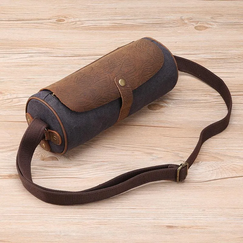 Gray Leather Mens Green Barrel Sling Bag Postman Bag Bucket Messenger Bag Side Bag For Men