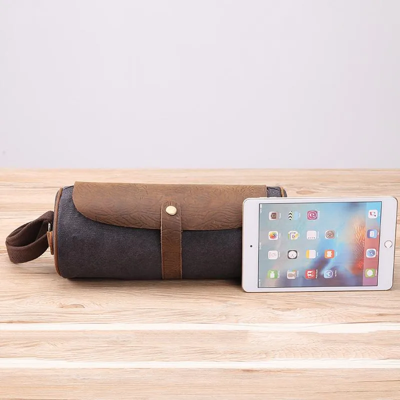 Gray Leather Mens Green Barrel Sling Bag Postman Bag Bucket Messenger Bag Side Bag For Men