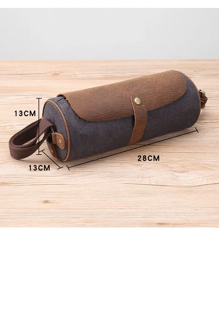 Gray Leather Mens Green Barrel Sling Bag Postman Bag Bucket Messenger Bag Side Bag For Men