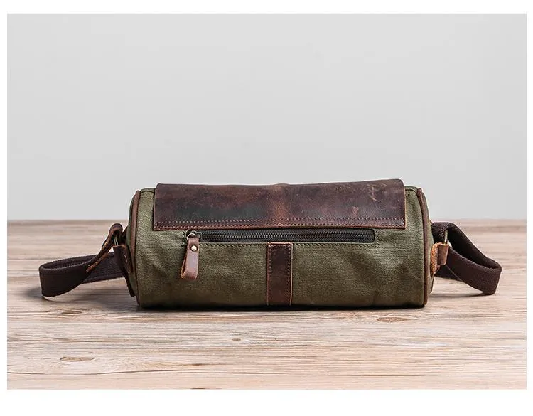 Gray Leather Mens Green Barrel Sling Bag Postman Bag Bucket Messenger Bag Side Bag For Men