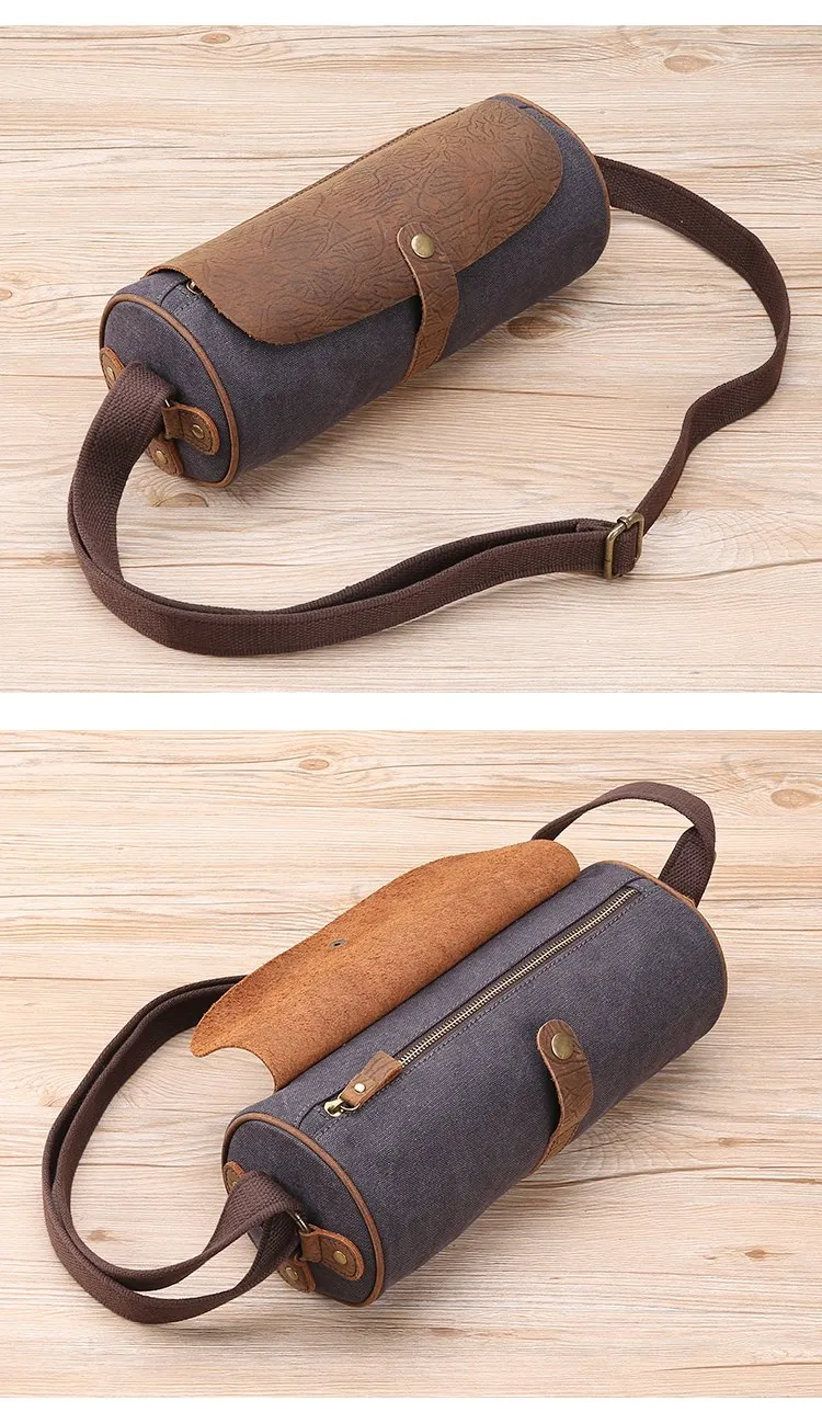 Gray Leather Mens Green Barrel Sling Bag Postman Bag Bucket Messenger Bag Side Bag For Men