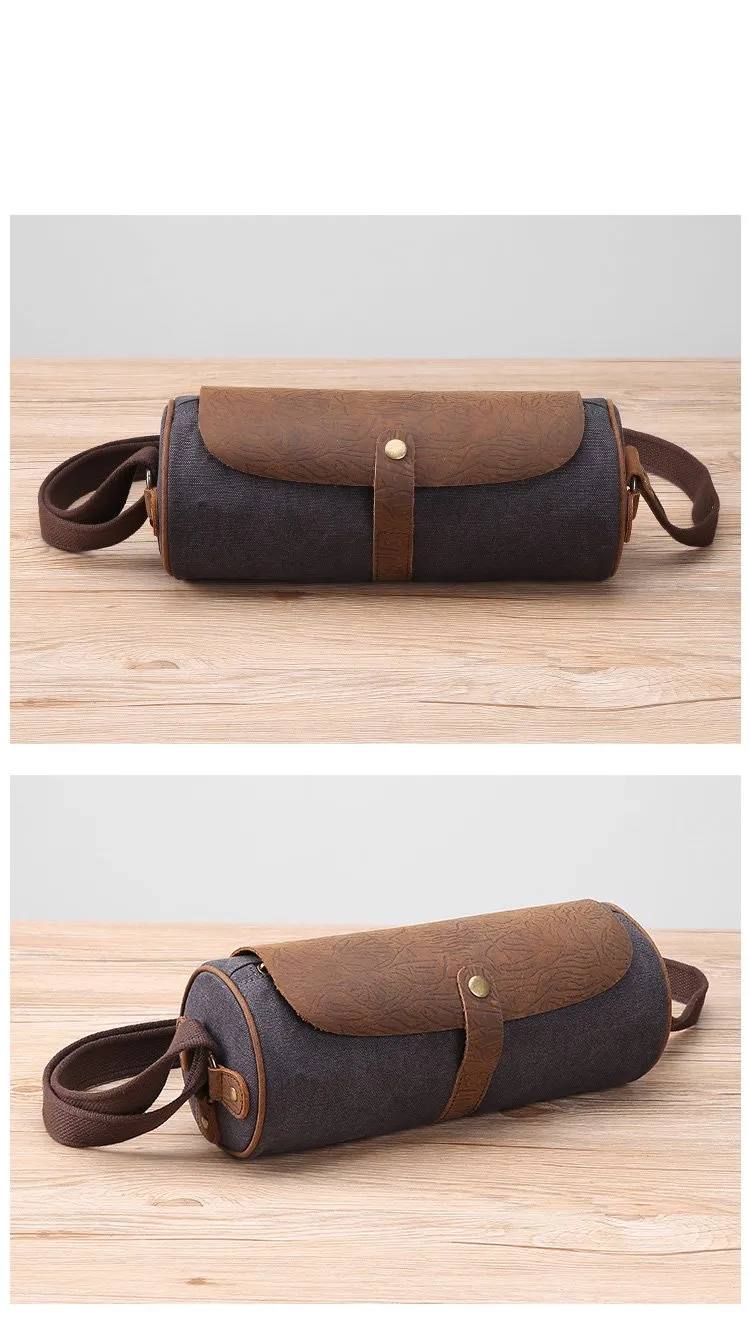 Gray Leather Mens Green Barrel Sling Bag Postman Bag Bucket Messenger Bag Side Bag For Men
